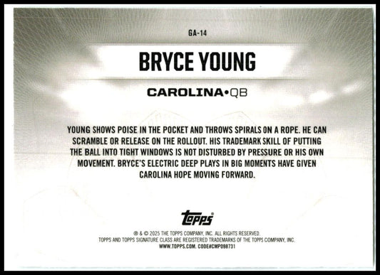2024 Signature Class Gridiron Ambassadors #GA-14 Bryce Young Carolina Panthers
