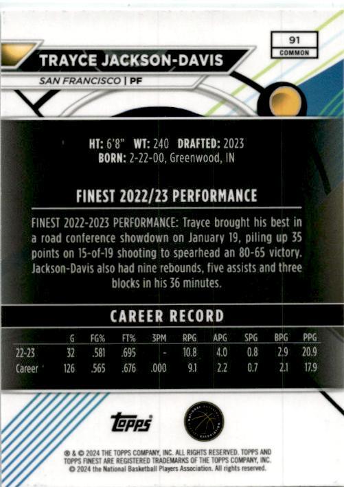 2023-24 Topps Finest #91 Trayce Jackson-Davis Golden State