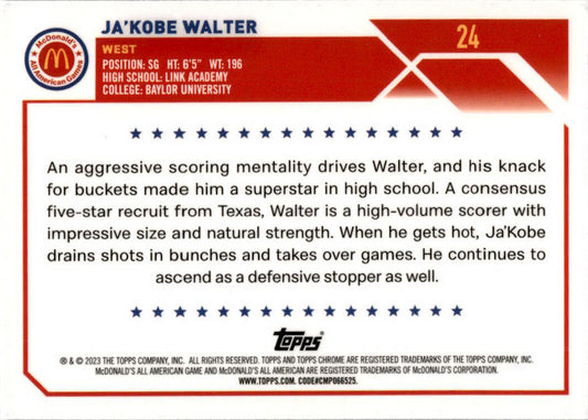 2023 Topps Chrome McDonald's All American #24 JA 'Kobe Walter