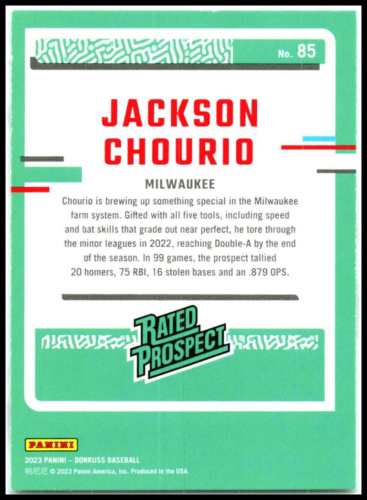 2023 Donruss #85 Jackson Chourio Milwaukee Brewers