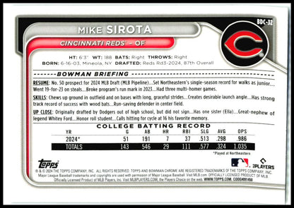 2024 Bowman Draft Chrome #BDC-32 Mike Sirota Cincinnati Reds