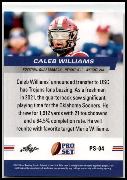 2022 Pro Set Draft #PS-04 Caleb Williams Oklahoma Sooners