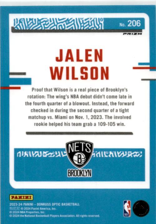 2023-24 Donruss Optic Hyper Green #206 Jalen Wilson Rookie Brooklyn Nets