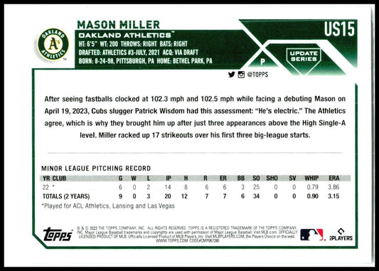 2023 Topps Update #US15 Mason Miller Oakland Athletics