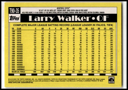 2025 Topps Topps 1990 Topps 35th Anniversary #T90-35 Larry Walker Montreal Expos