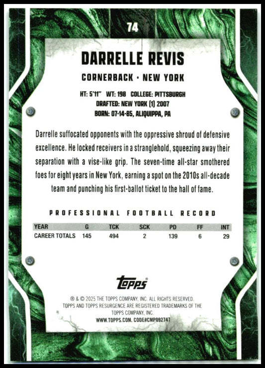 2024 Topps Resurgence Lime Green Power Surge #74 Darrelle Revis Jets