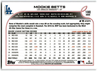 2022 Topps Chrome Mookie Betts Los Angeles Dodgers #100