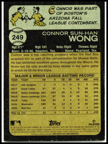 2022 Topps Heritage #249 Connor Wong Rookie Boston Red Sox