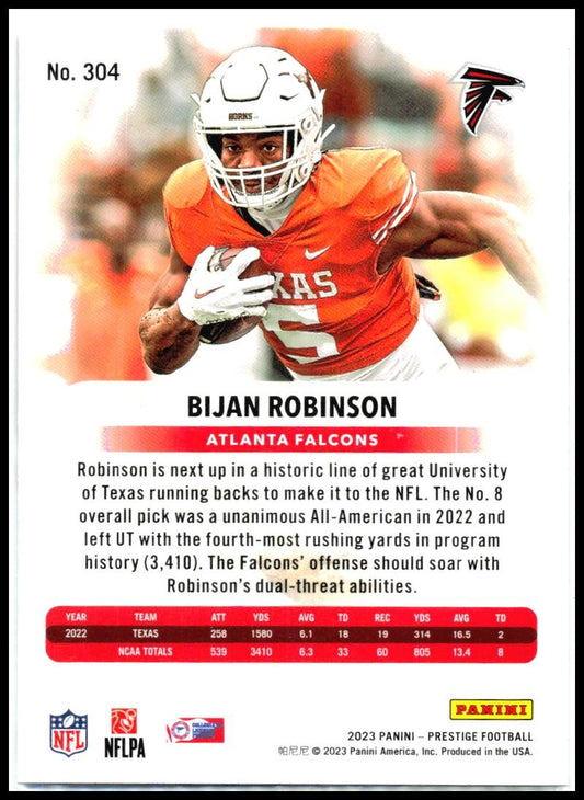2023 Panini Prestige #304 Bijan Robinson Rookie Atlanta Falcons