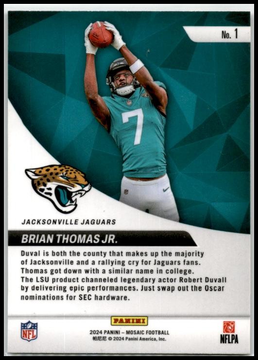2024 Panini Mosaic Elevate #1 Brian Thomas Jr. Jacksonville Jaguars