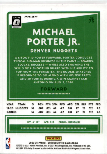 2020-21 Donruss Optic Hyper Pink #75 Michael Porter Jr. Denver Nuggets