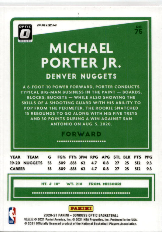 2020-21 Donruss Optic Hyper Pink #75 Michael Porter Jr. Denver Nuggets