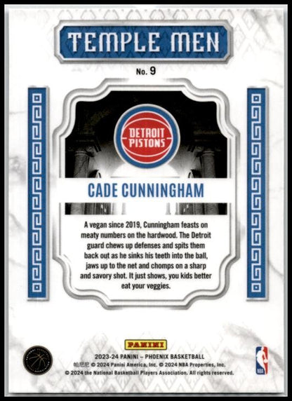 2023-24 Panini Phoenix Temple Men Phoenix Blue Ice #9 Cade Cunningham Pistons