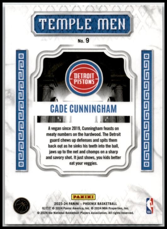 2023-24 Panini Phoenix Temple Men Phoenix Blue Ice #9 Cade Cunningham Pistons