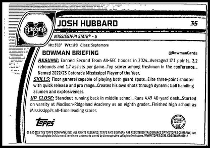 2024-25 Bowman University Chrome Black Wave Refractor #35 Josh Hubbard Bulldog