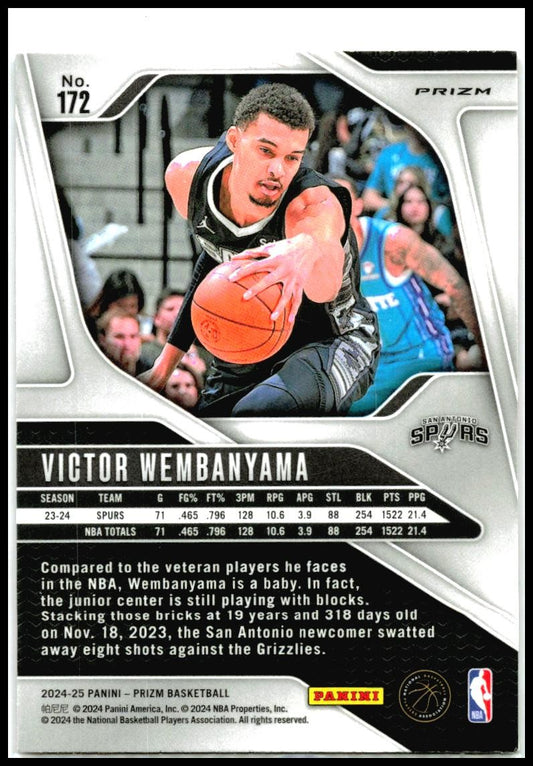 2024-25 Panini Prizm Prizms Pink Ice #172 Victor Wembanyama San Antonio Spurs