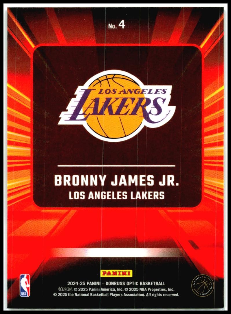 2024-25 Donruss Optic Express Lane #4 Bronny James Jr. Los Angeles Lakers