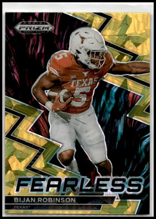 2023 Panini Prizm Draft Picks Fearless Gold Ice #F-21 Bijan Robinson Falcons
