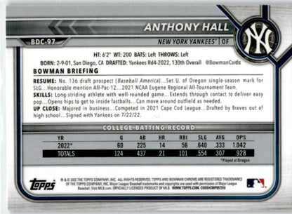 2023 Bowman Chrome Black & White Raywave #BDC-97 Anthony Hall New York Yankees
