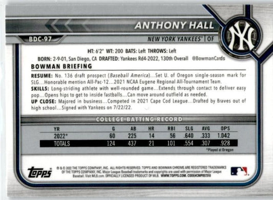 2023 Bowman Chrome Black & White Raywave #BDC-97 Anthony Hall New York Yankees