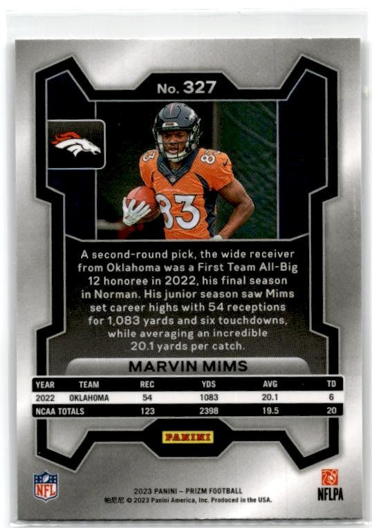 2023 Panini Prizm #327 Marvin Mims Rookie Denver Broncos