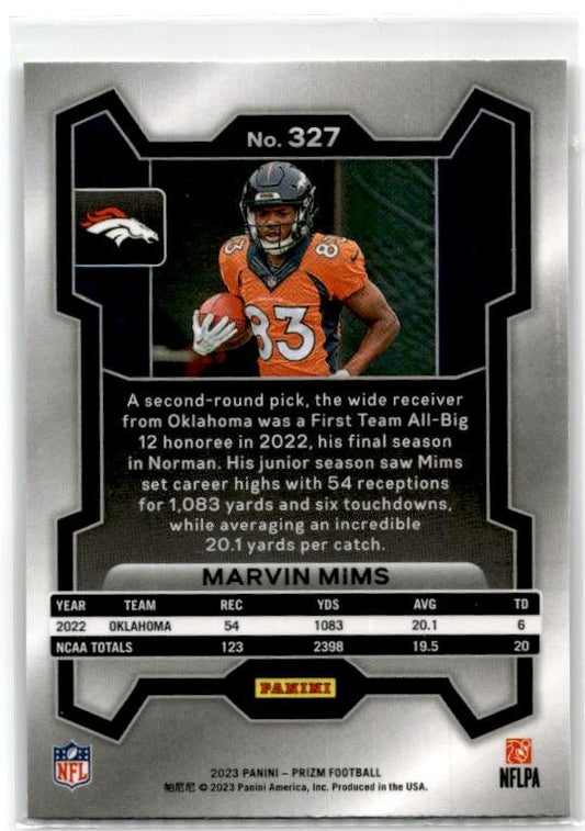 2023 Panini Prizm #327 Marvin Mims Rookie Denver Broncos