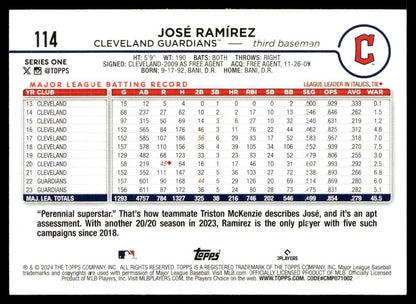 2024 Topps Jose Ramirez Cleveland Guardians #114