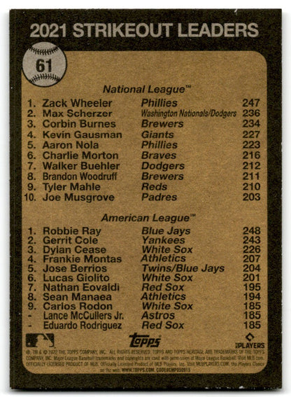 2022 Topps Heritage Robbie Ray/Zack Wheeler Toronto Blue Jays/Philadelphia