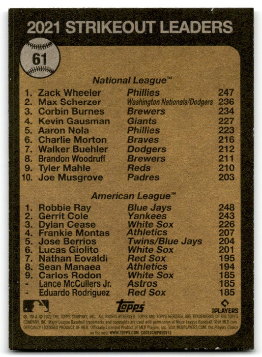 2022 Topps Heritage Robbie Ray/Zack Wheeler Toronto Blue Jays/Philadelphia