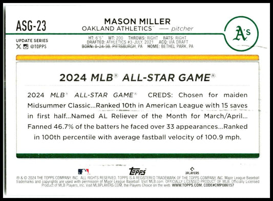 2024 Topps Update #ASG-23 Mason Miller Oakland Athletics
