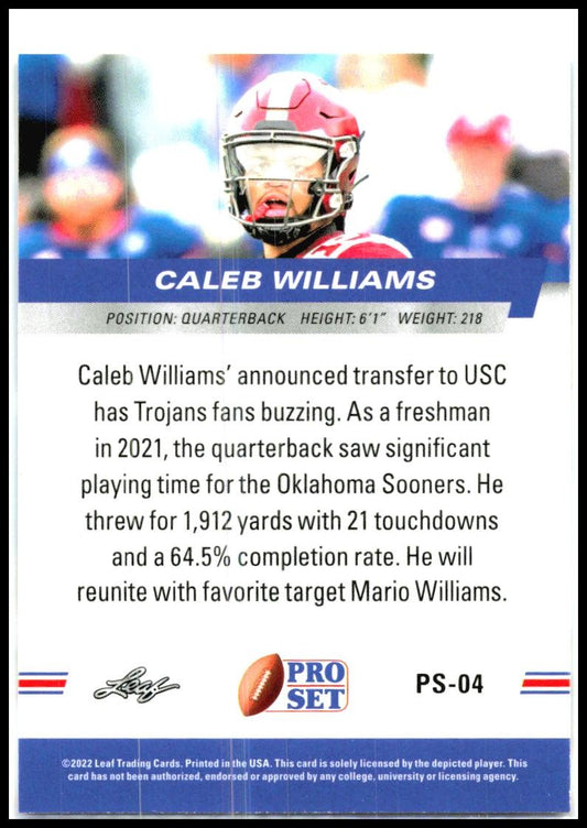2022 Pro Set Draft Red #PS-04 Caleb Williams Oklahoma Sooners