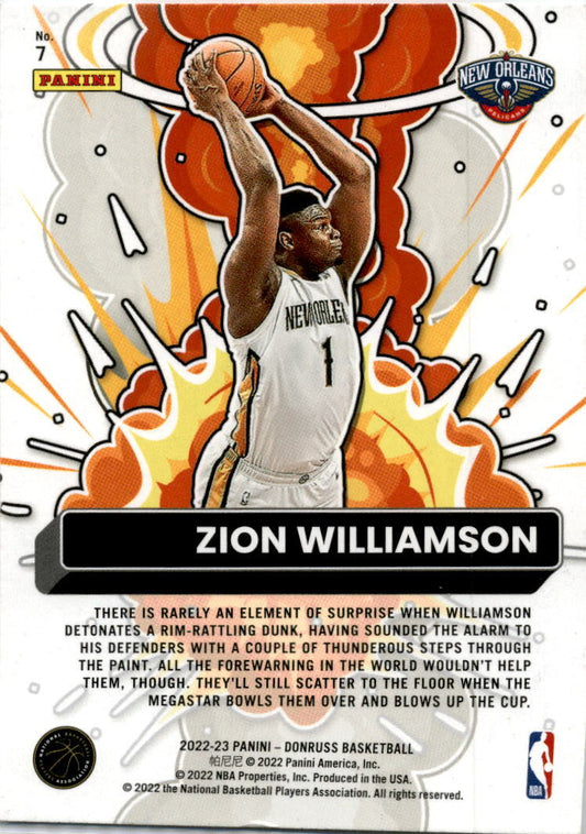 2022-23 Donruss Bomb Squad #7 Zion Williamson New Orleans Pelicans