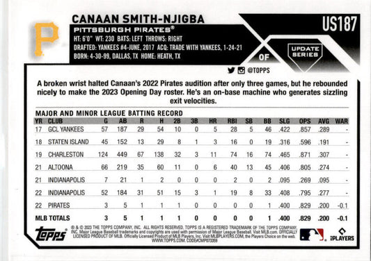 2023 Topps Update Orange and Black Foil #US187 Canaan Smith-Njigba Pirates