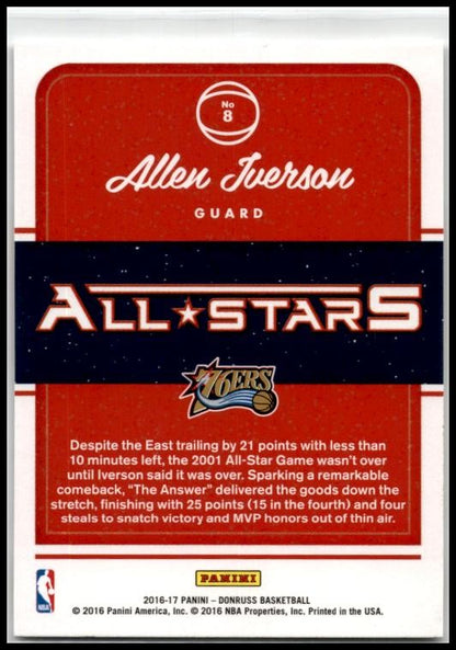 2016-17 Donruss All-Stars Press Proof #8 Allen Iverson Philadelphia 76ers