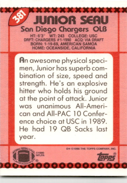 1990 Topps #381 Junior Seau Rookie San Diego Chargers