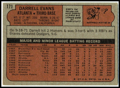 1972 Topps #171 Darrell Evans Atlanta Braves