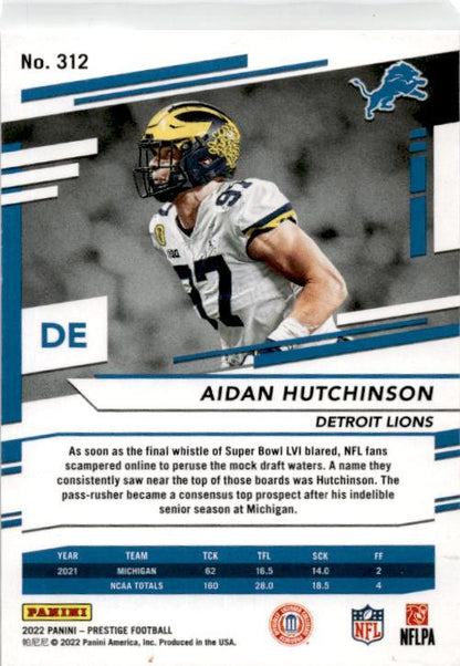 2022 Panini Prestige #312 Aidan Hutchinson Rookie Detroit Lions