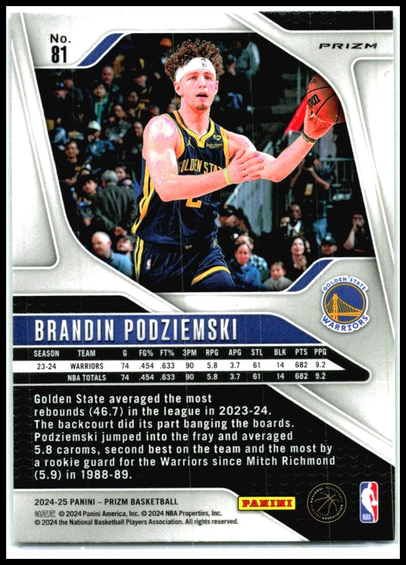 2024-25 Panini Prizm Green #81 Brandin Podziemski Golden State Warriors