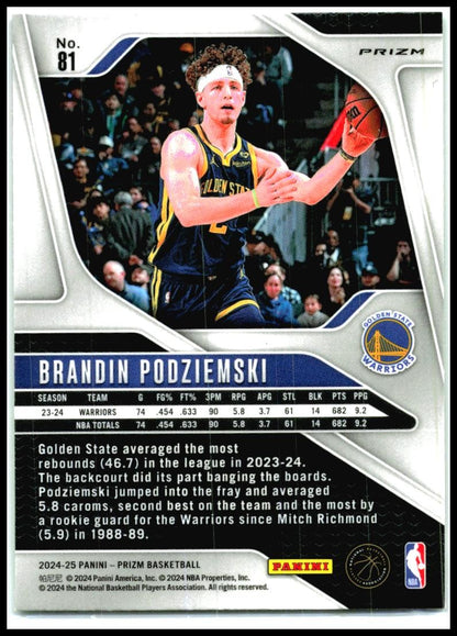 2024-25 Panini Prizm Green #81 Brandin Podziemski Golden State Warriors