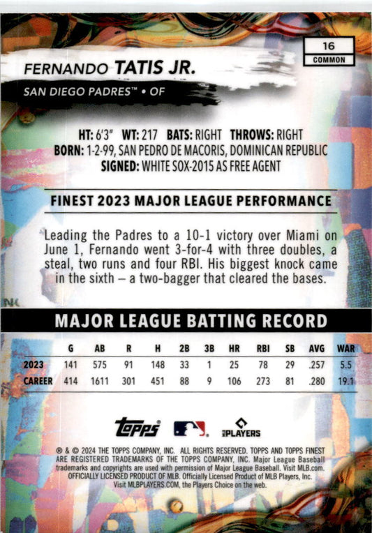 2024 Finest Checkerboard Refractors #16 Fernando Tatis Jr. San Diego Padres