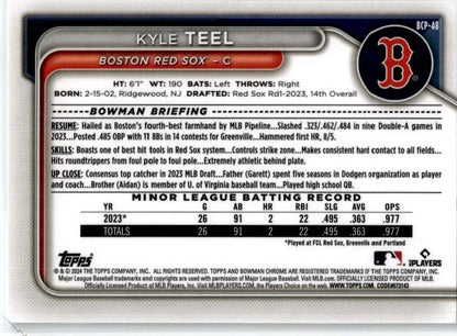2024 Bowman Chrome #BCP-48 Kyle Teel Boston Red Sox
