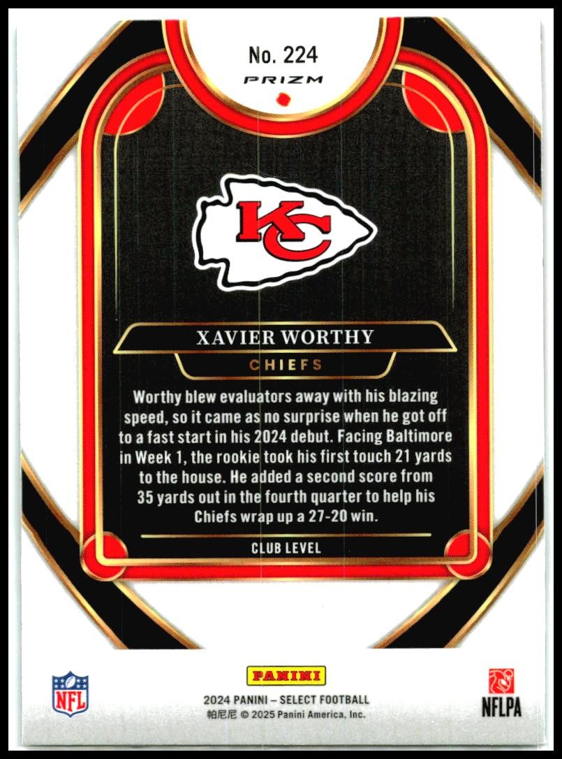 2024 Panini Select Black & Red Prizm Shock #224 Xavier Worthy Rookie Chiefs