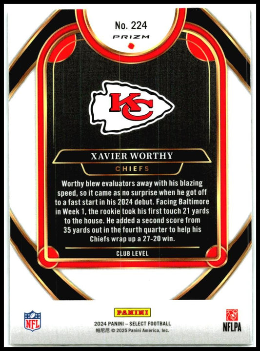 2024 Panini Select Black & Red Prizm Shock #224 Xavier Worthy Rookie Chiefs