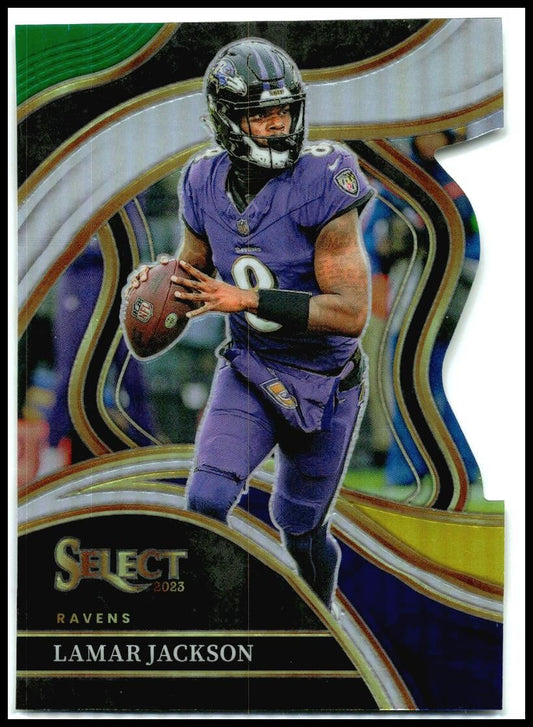 2023 Panini Select Green and Yellow Prizms Die Cuts #241 Lamar Jackson Ravens