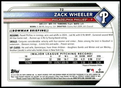 2025 Bowman Chrome #72 Zach Wheeler Phillies