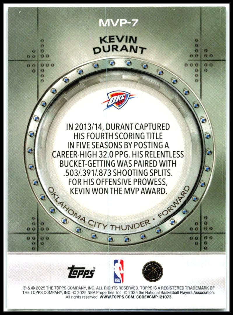 2025-26 Topps MVP Vault Rainbow Foilboard #MVP-7 Kevin Durant Thunder