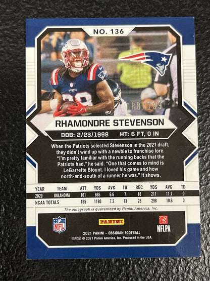 2021 Obsidian 136 Rhamondre Stevenson RC Auto /199 New England Patriots