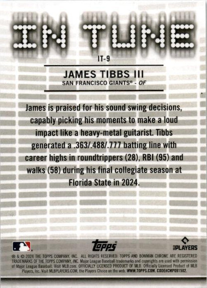 2024 Bowman Draft Chrome In Tune #IT-9 James Tibbs San Francisco Giants