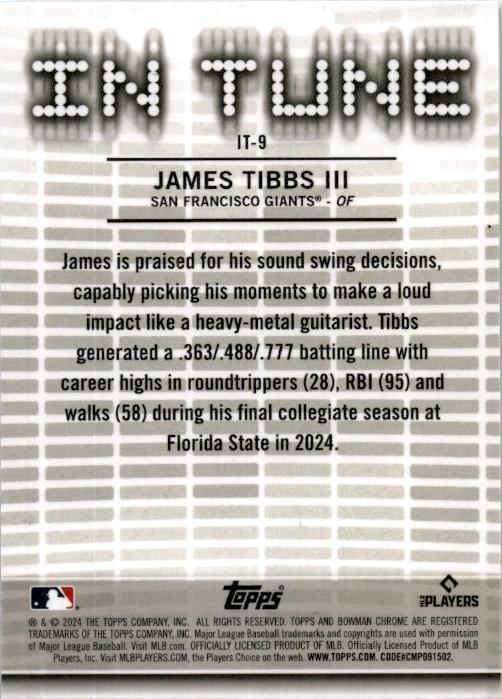 2024 Bowman Draft Chrome In Tune #IT-9 James Tibbs San Francisco Giants