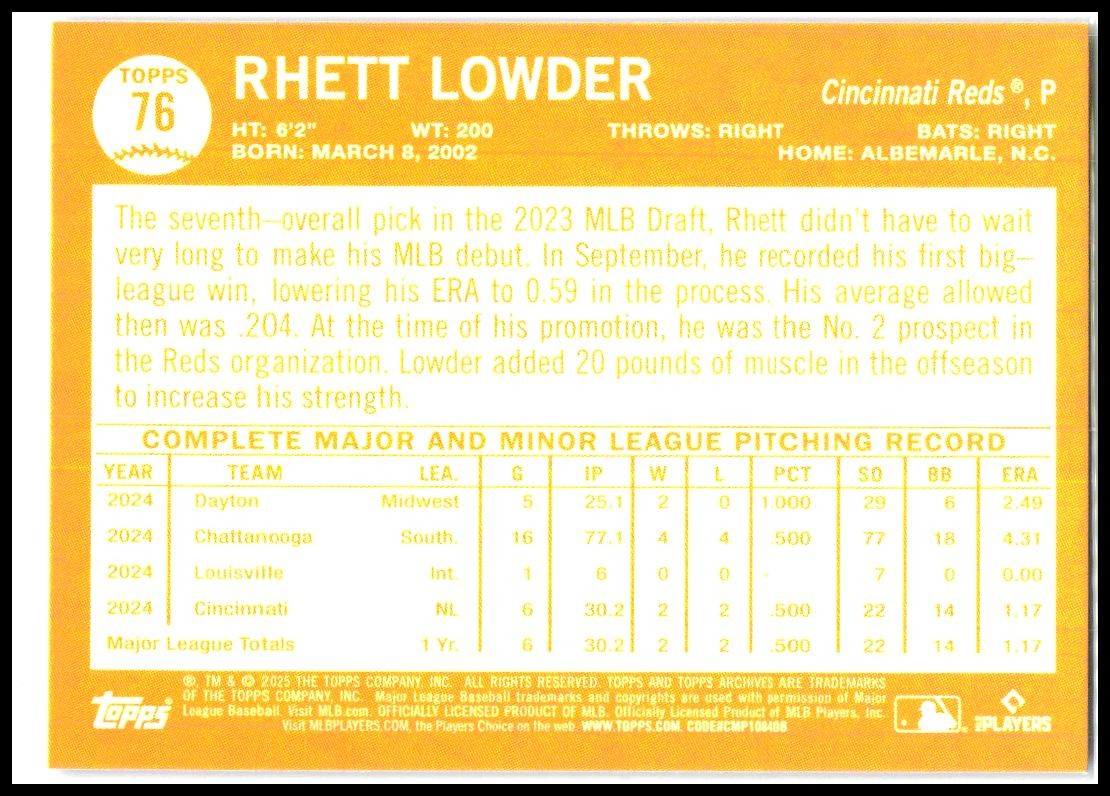2025 topps archives Pink #76 Rhett Lowder Rookie